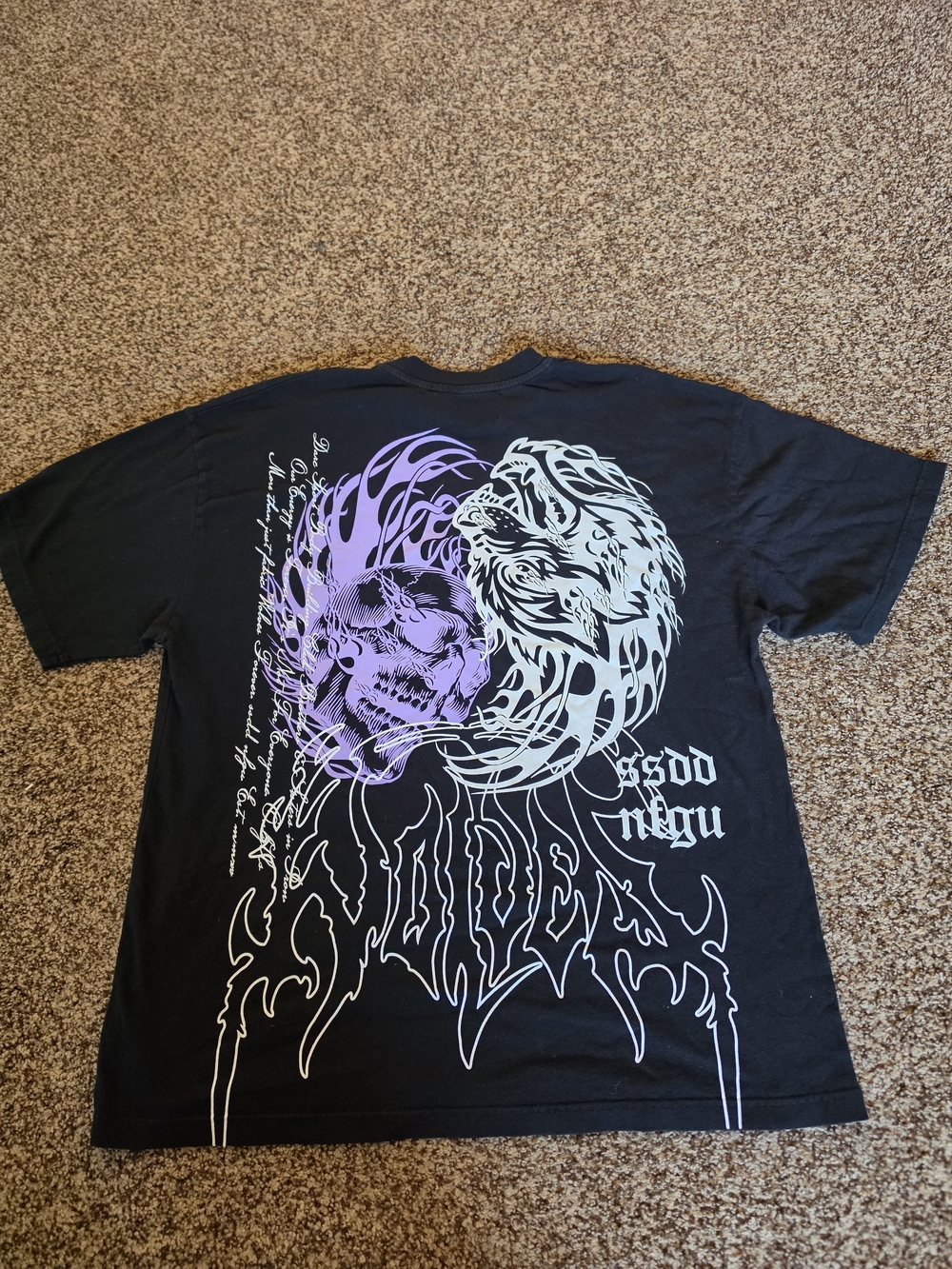 Darc Sport Yin Yang Wolf Skull Graphic T Shirt Black Mens Size L Rare Streetwear